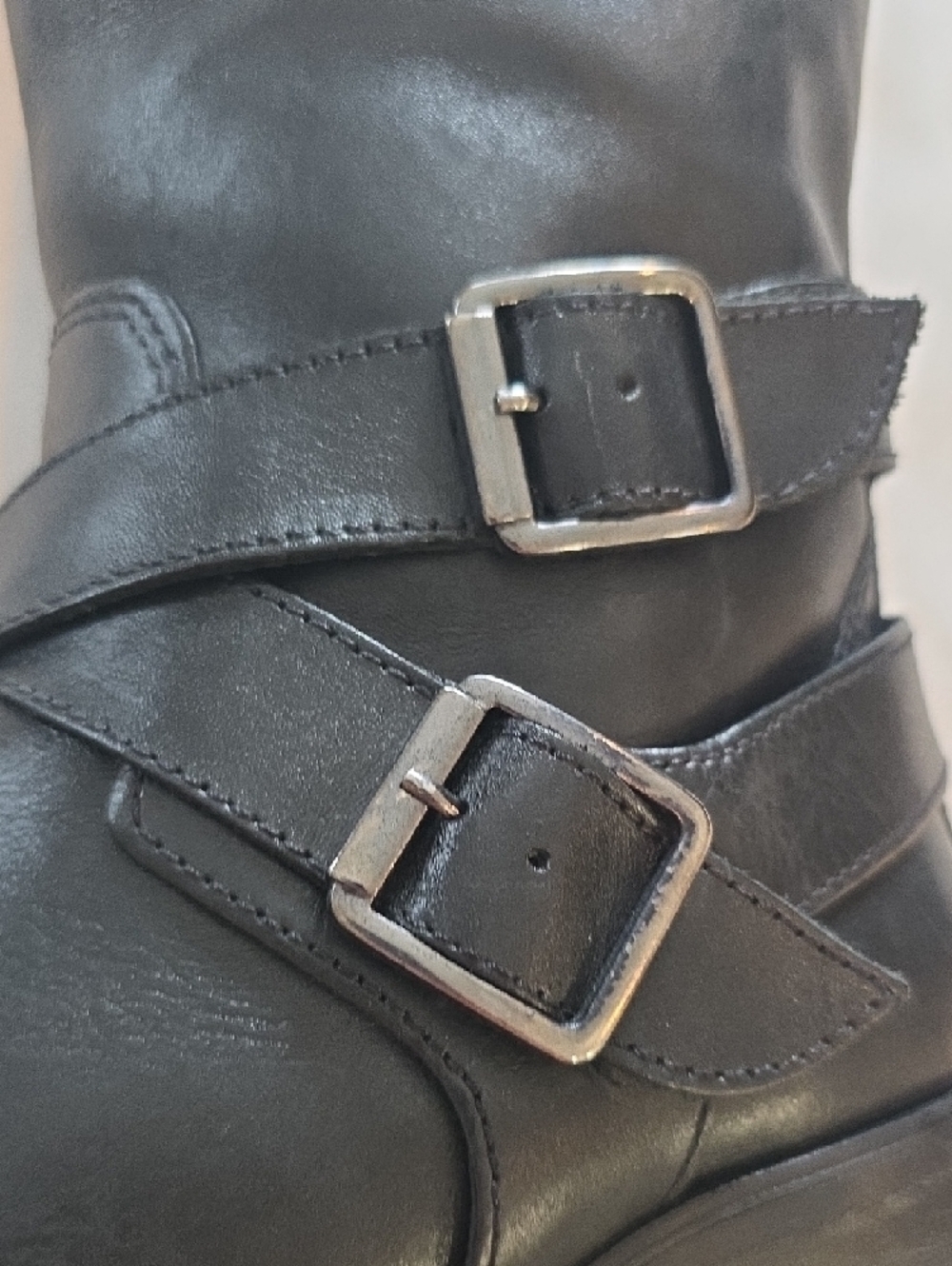 Nurture Black Leather Mid Calf Heeled Boots with Buckle Straps Size 8 - Picture 10 of 13
